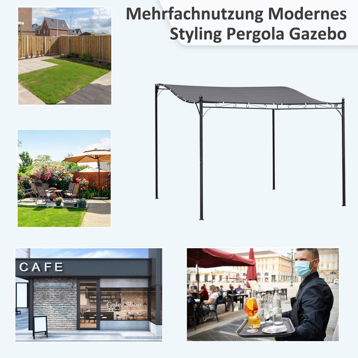 Outsunny Gartenpavillon grauschwarz Metall B/L: ca. 297x297 cm Gartenpavillon - grauschwarz (297,00/297,00cm) - Outsunny