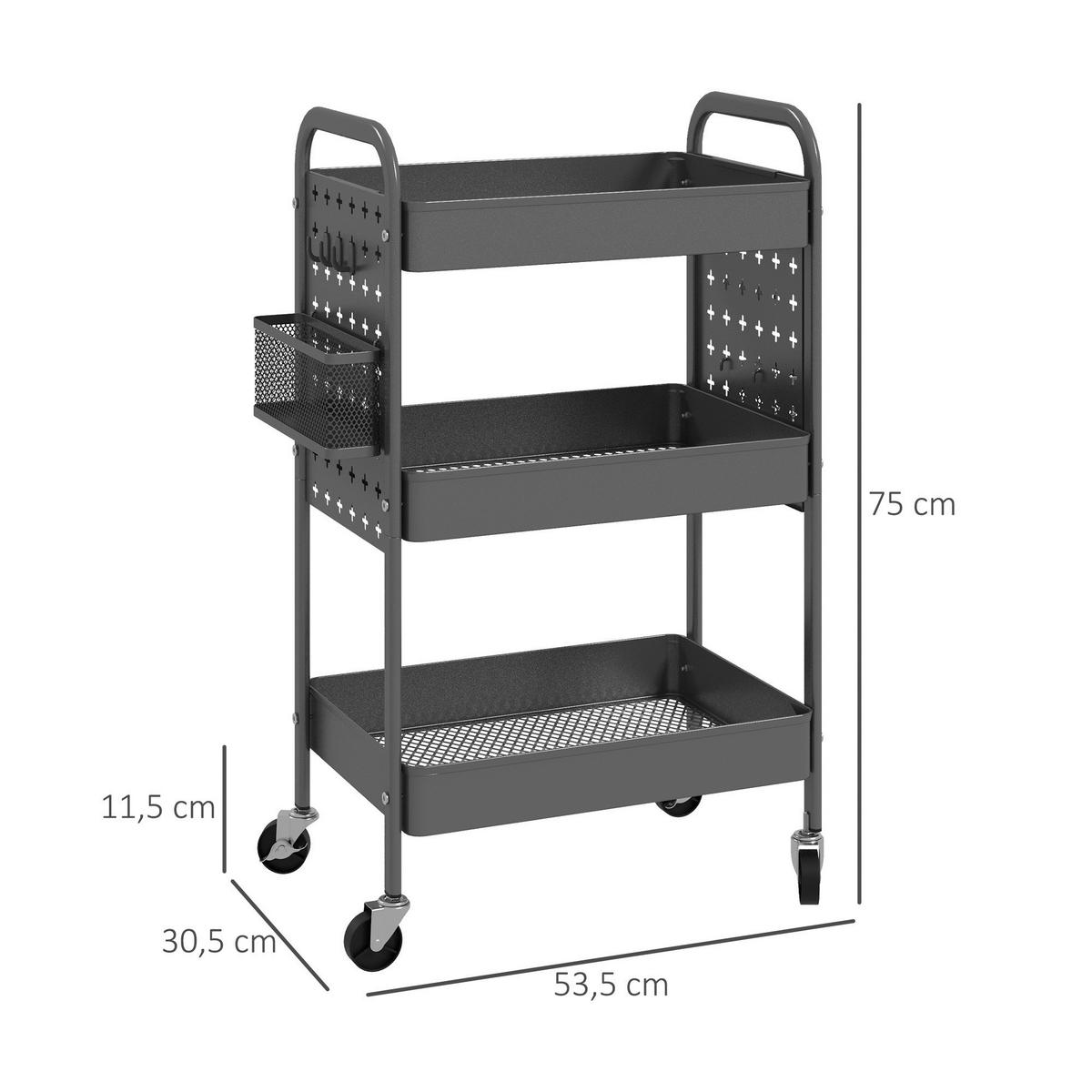 HOMCOM Küchenwagen dunkelgrau Polypropylen B/H/L: ca. 30,5x53,5x75 cm Küchenwagen - dunkelgrau (75,00/30,50/53,50cm) - HOMCOM