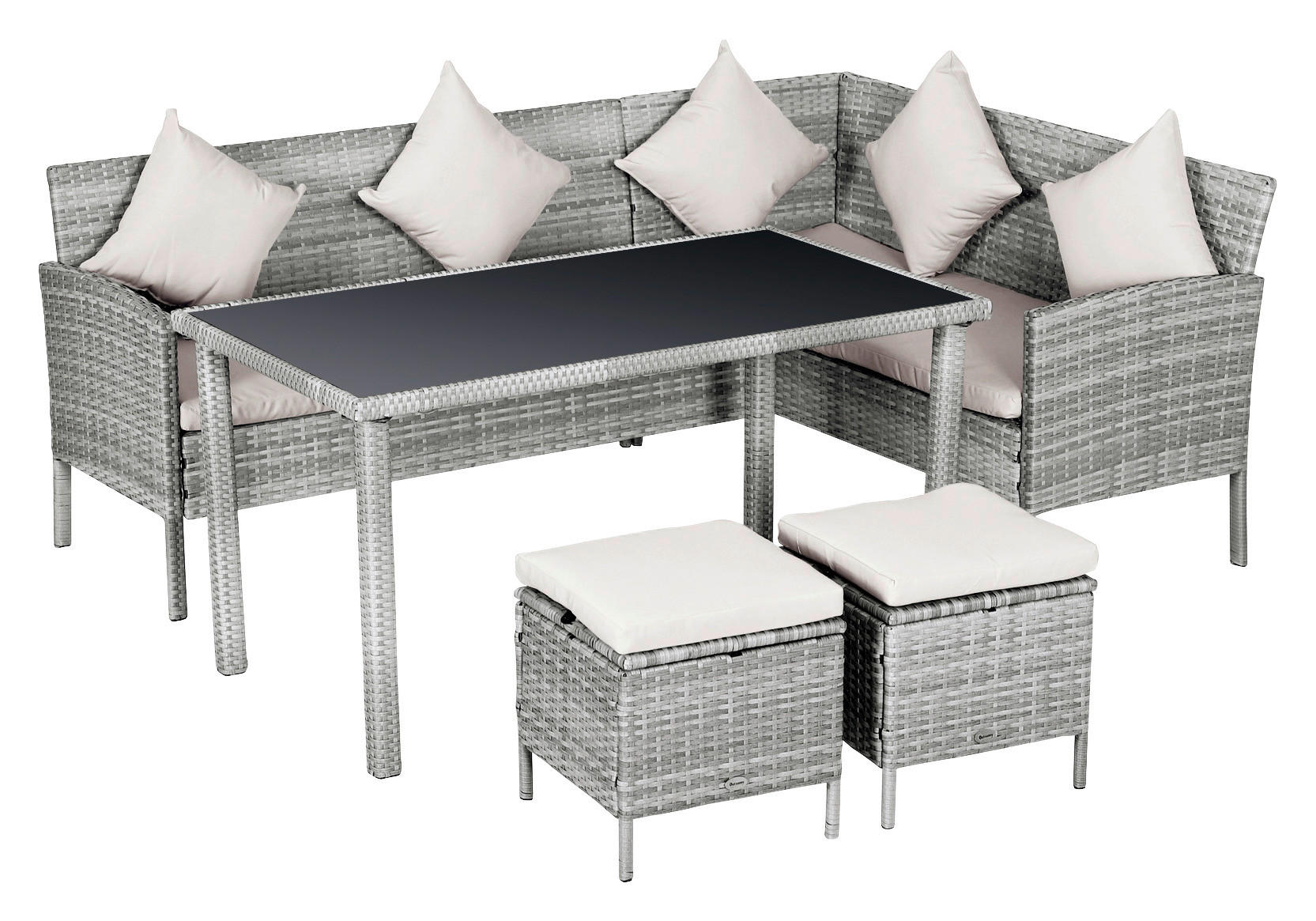 Outsunny Gartensitzgruppe grau Polyrattan B/H/L: ca. 142x75x125 cm Gartensitzgruppe - creme/grau (125,00/142,00/75,00cm) - Outsunny