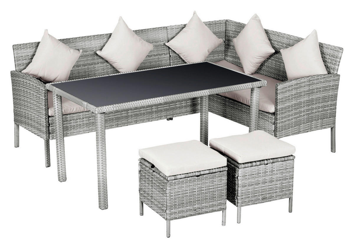 Outsunny Gartensitzgruppe grau Polyrattan B/H/L: ca. 142x75x125 cm Gartensitzgruppe - creme/grau (125,00/142,00/75,00cm) - Outsunny