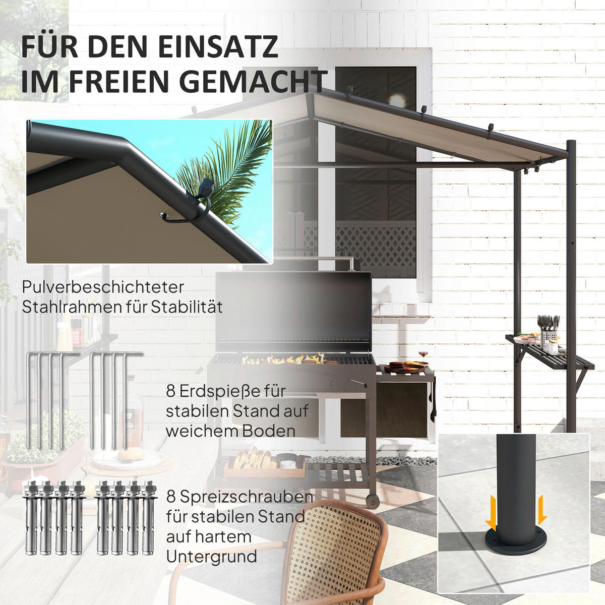 Outsunny Grillpavillon khaki Stahl B/H/L: ca. 149x230x277 cm Grillpavillon - khaki (277,00/149,00/230,00cm) - Outsunny