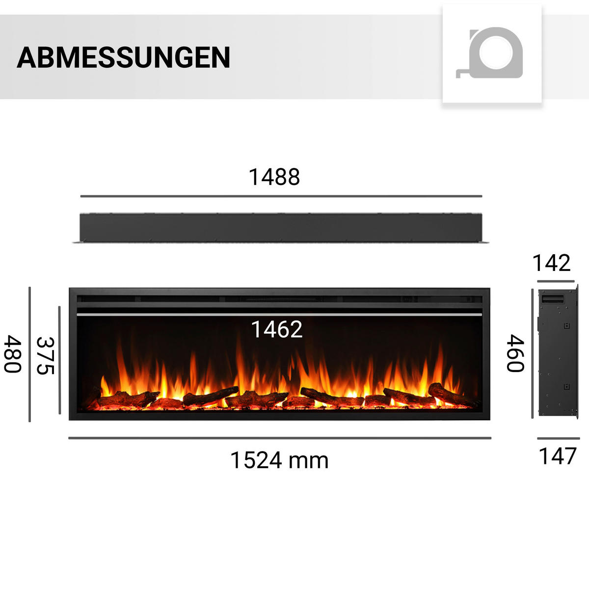 Balderia Elektrischer-Kamin Atlanta EF288B schwarz B/H/L: ca. 14,7x48x152,4 cm Elektro-Kamin Atalanta 60" - schwarz (152,40/14,70/48,00cm) - Balderia