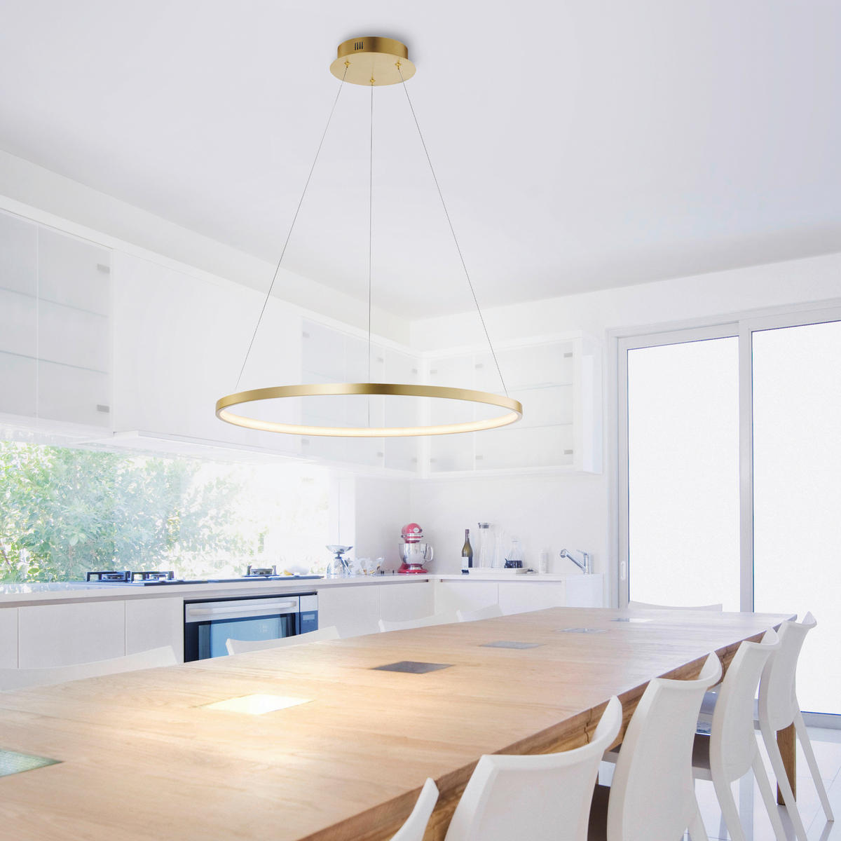 Just Light LED-Pendelleuchte CIRCLE 11524-12 weiß gold Kunststoff Metall H/D: ca. 120x60 cm 1.0 Brennstellen CIRCLE - gold/weiß (60,00/120,00cm) - Just Light