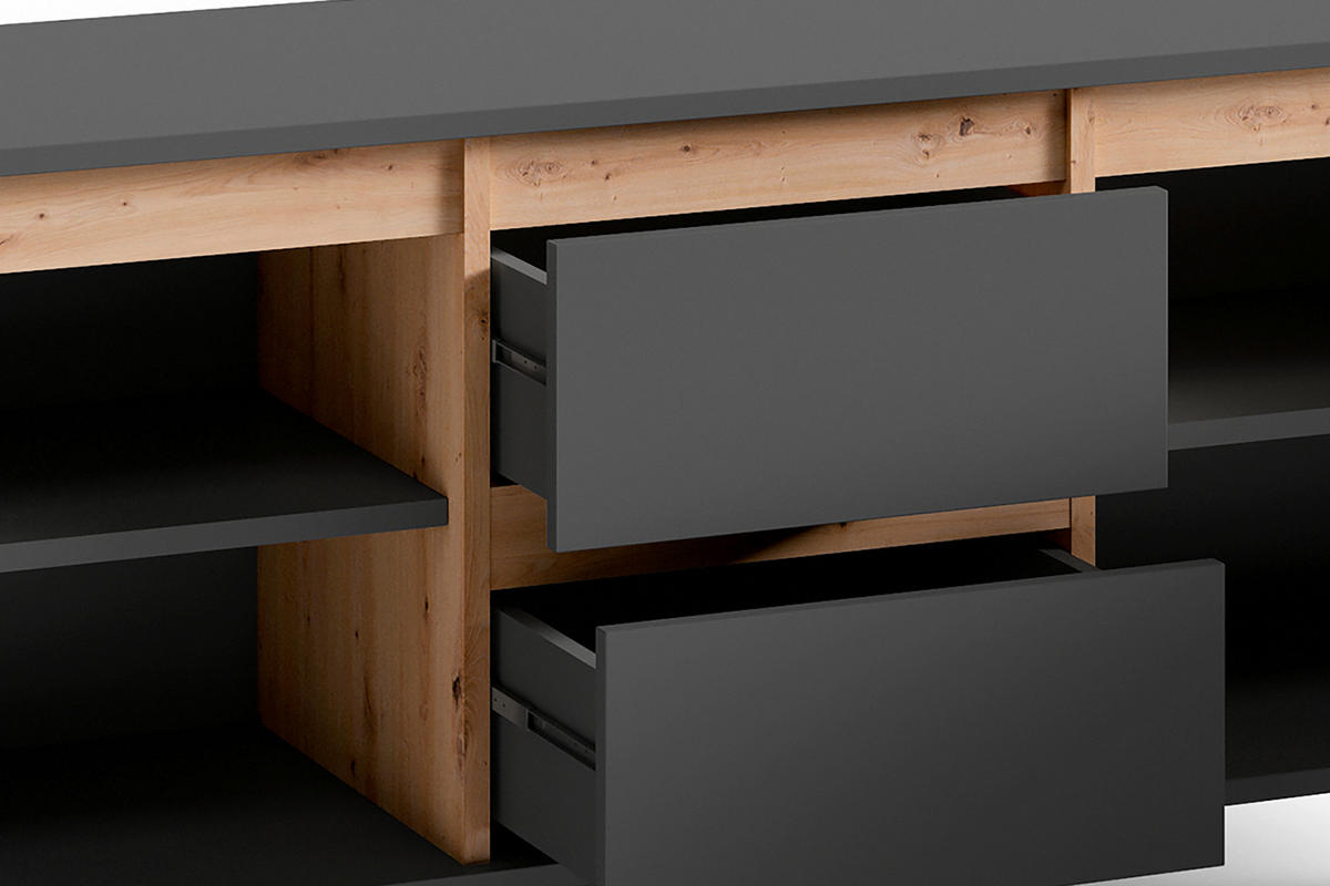 TV-Board VALENTIN anthrazit Eiche Artisan Nachbildung B/H/T: ca. 160x55x38 cm VALENTIN - Eiche/anthrazit (160,00/55,00/38,00cm) - byLIVING