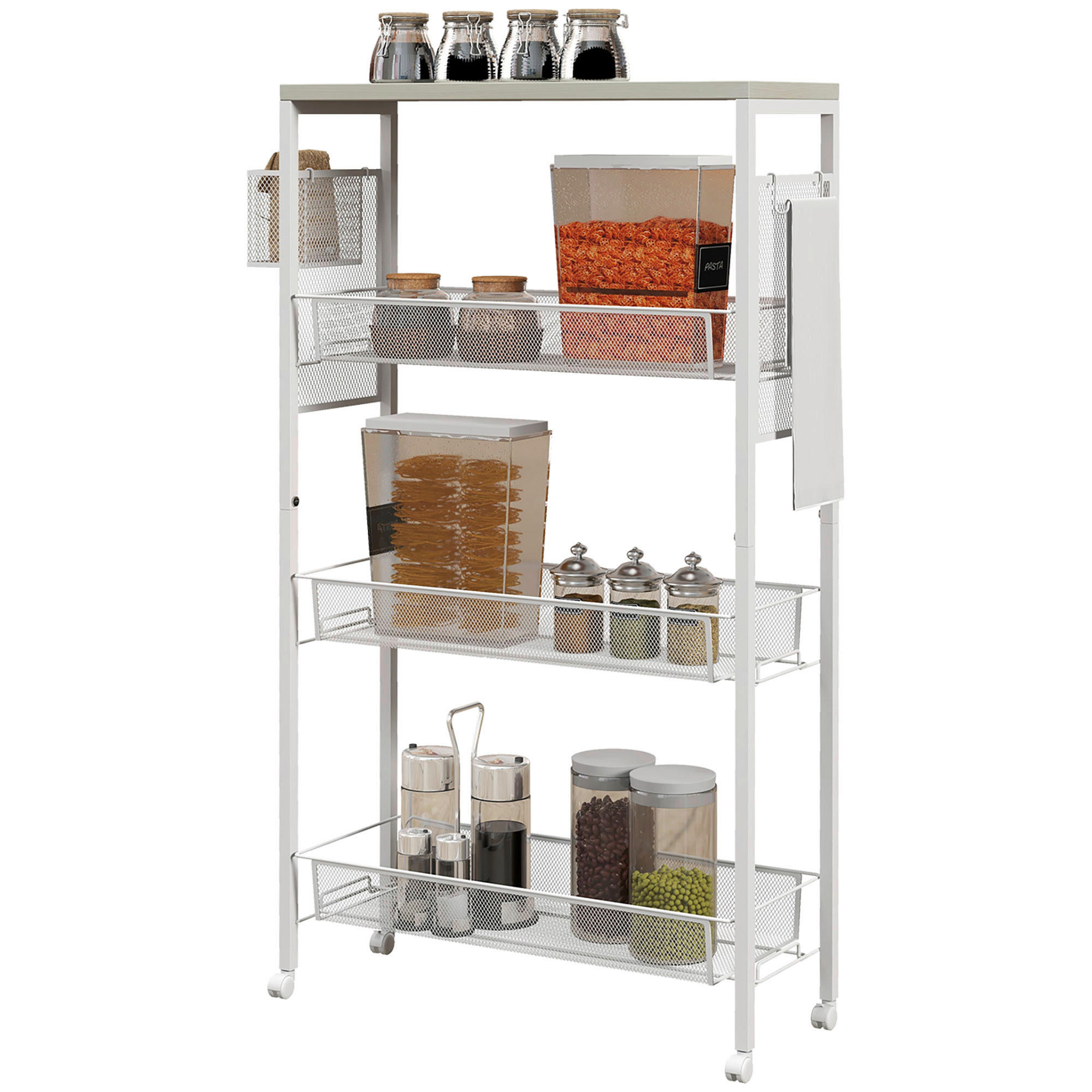 HOMCOM Küchenwagen weiß Edelstahl B/H/L: ca. 18,5x58x87 cm Küchenwagen - weiß (87,00/18,50/58,00cm) - HOMCOM