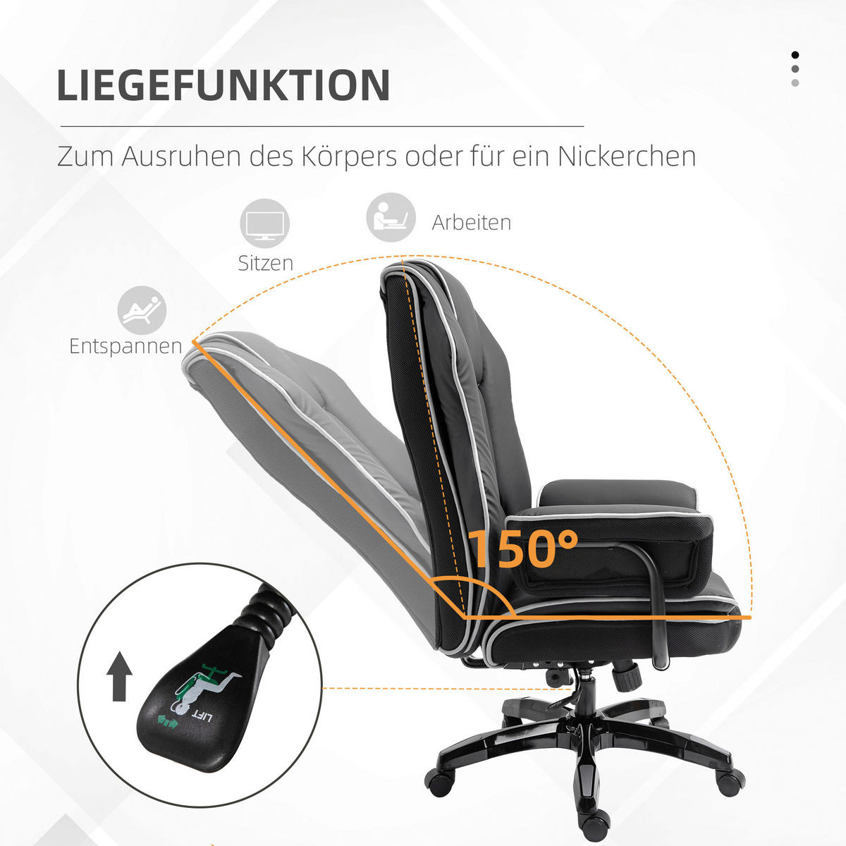 Drehstuhl 921-349 schwarz 921-349 - schwarz (76,00/118,00/80,00cm) - Vinsetto