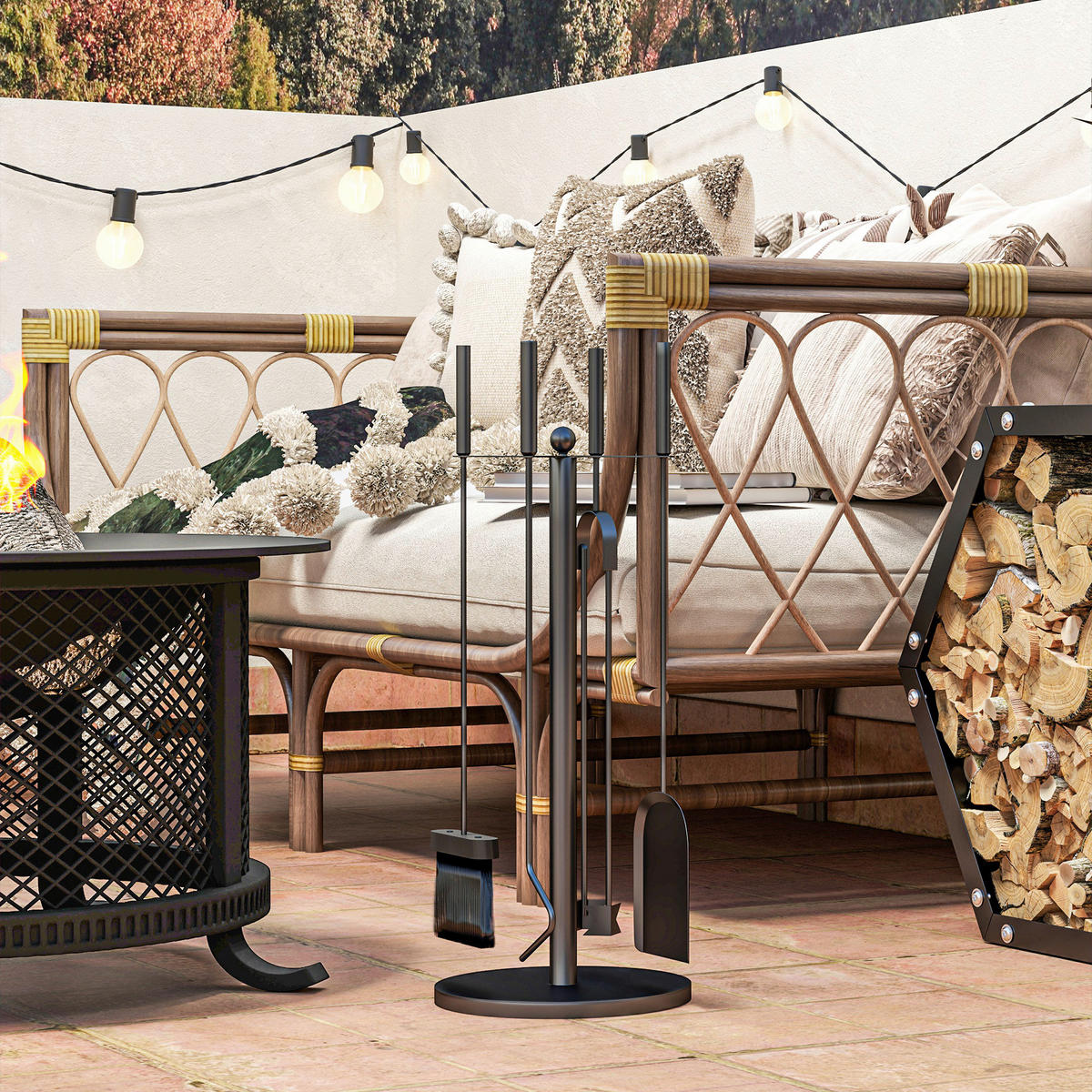Outsunny Kaminbesteck-Set 5tlg. schwarz B/H/L: ca. 25x54x25 cm Kaminbesteck-Set 5tlg. - schwarz (25,00/25,00/54,00cm) - Outsunny