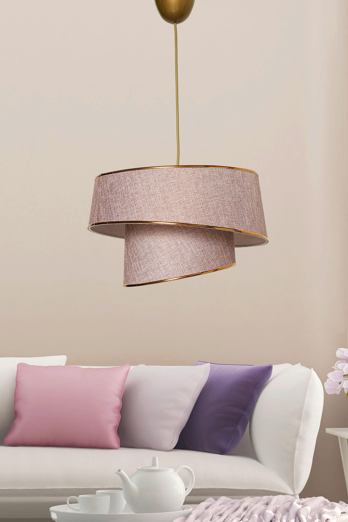 Opviq Pendelleuchte gold Metall Stoff B/H/L: ca. 32x70x32 cm E27 1 Brennstellen Barette - gold (32,00/32,00/70,00cm) - Opviq