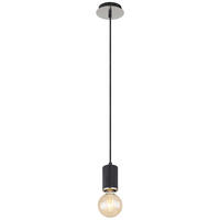 GLOBO Pendelleuchte 54032-1HB Joseba schwarz nickel Holz Metall H/D: ca. 160x12 cm E27 1 Brennstellen Joseba - nickel/schwarz (12,00/160,00cm) - GLOBO