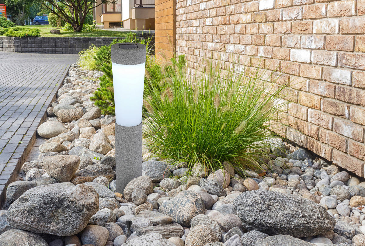 LED-Solarleuchte steingrau Kunststoff H/D: ca. 45,6x7,7 cm SOLAR - steingrau (7,70/45,60cm) - GLOBO