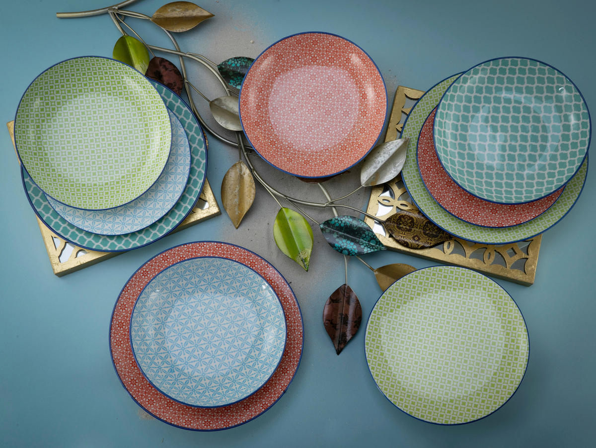 CreaTable Tafelservice Mediterran multicolor Steinzeug 12 tlg. Mediterran - multicolor - CreaTable