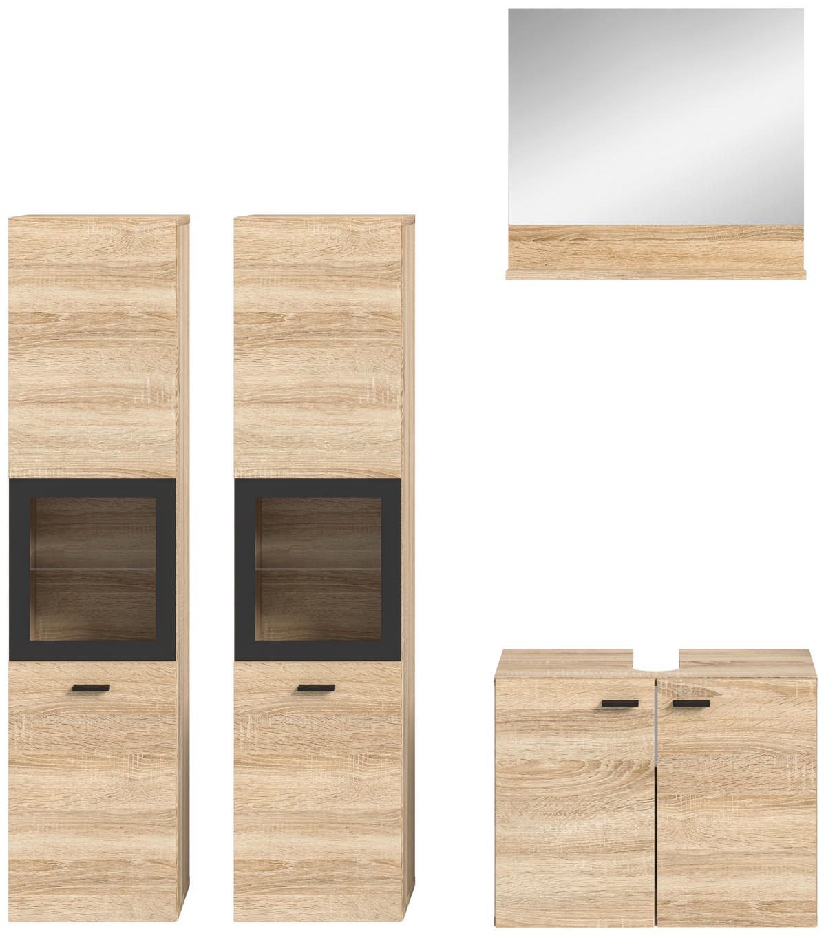 Badezimmer-Set BOSTON Eiche Sonoma Nachbildung schwarz B/H/T: ca. 137x186x33 cm BOSTON - Eiche/schwarz (137,00/186,00/33,00cm) - xonox.home
