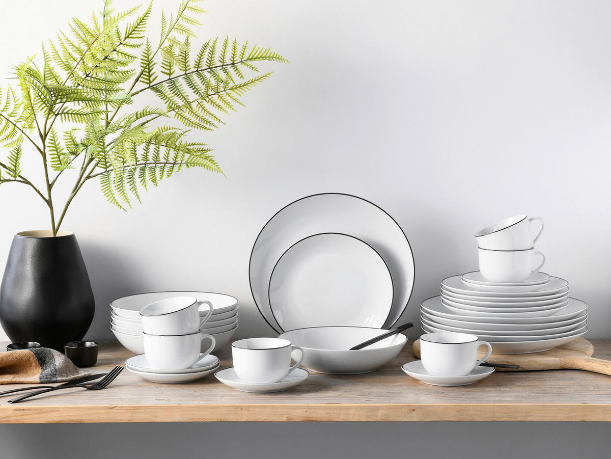 CreaTable Kombiservice Luna Black Line weiß Steinzeug 30 tlg. Luna Black Line - weiß - CreaTable