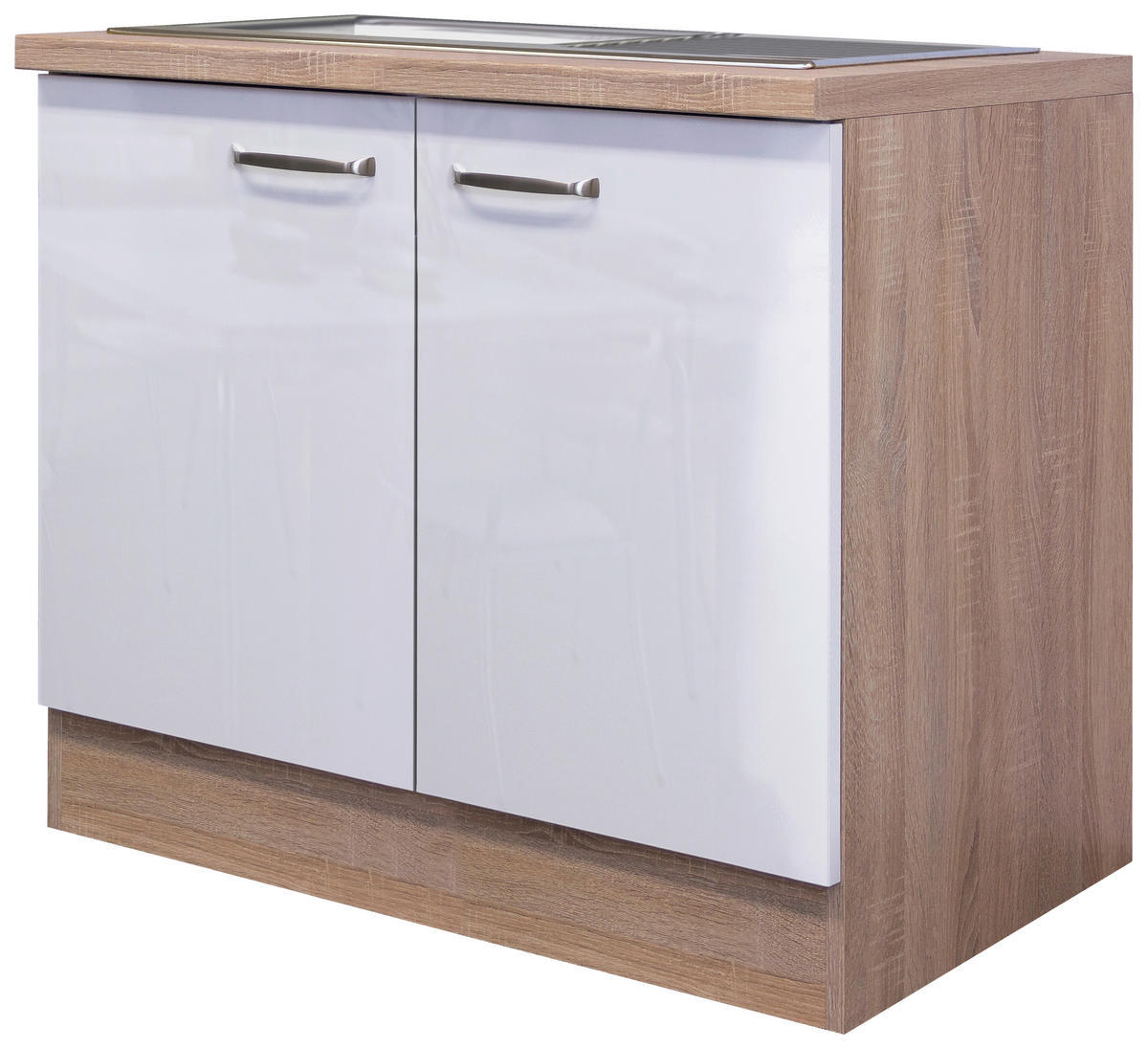 Spülenschrank Valero weiß Hochglanz B/H/T: ca. 100x86x60 cm Valero - Eiche/weiß (100,00/86,00/60,00cm) - Flex-Well