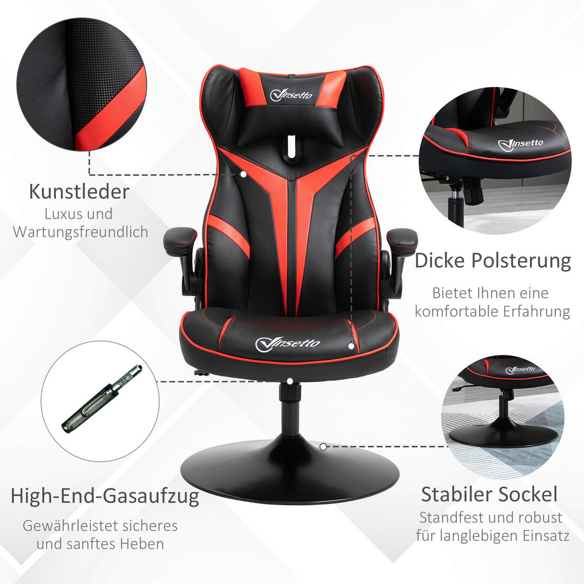 Gaming-Sessel 921-358RD rot schwarz 921-358RD - rot/schwarz (67,00/106,00/75,00cm) - Vinsetto