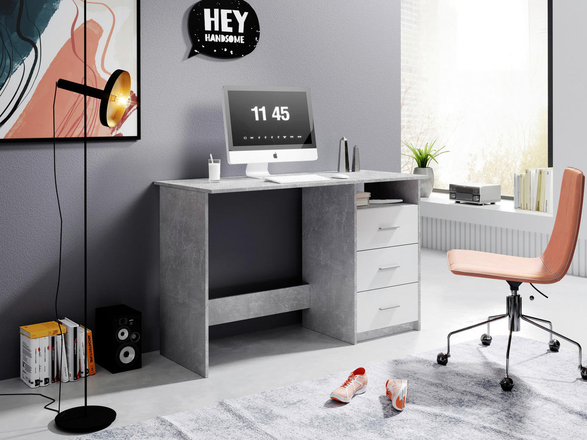Schreibtisch Adria Beton Optik weiß B/H/T: ca. 123x77x50 cm Adria - Beton/weiß (123,00/77,00/50,00cm)