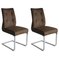 Schwingstuhl MARLEN-XXL  2er-Set dunkelbraun Vintage Chrom Stoff Metall B/H/T: ca. 72x96x80 cm MARLEN-XXL  2er-Set - dunkelbraun/Chrom (72,00/96,00/80,00cm) - byLIVING