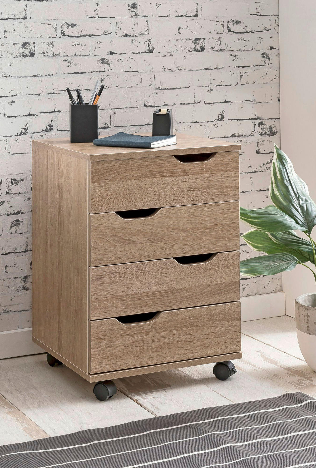 Rollcontainer braun Spanplatte B/H/T: ca. 40x60x40 cm Rollcontainer - braun (40,00/60,00/40,00cm) - Wohnling