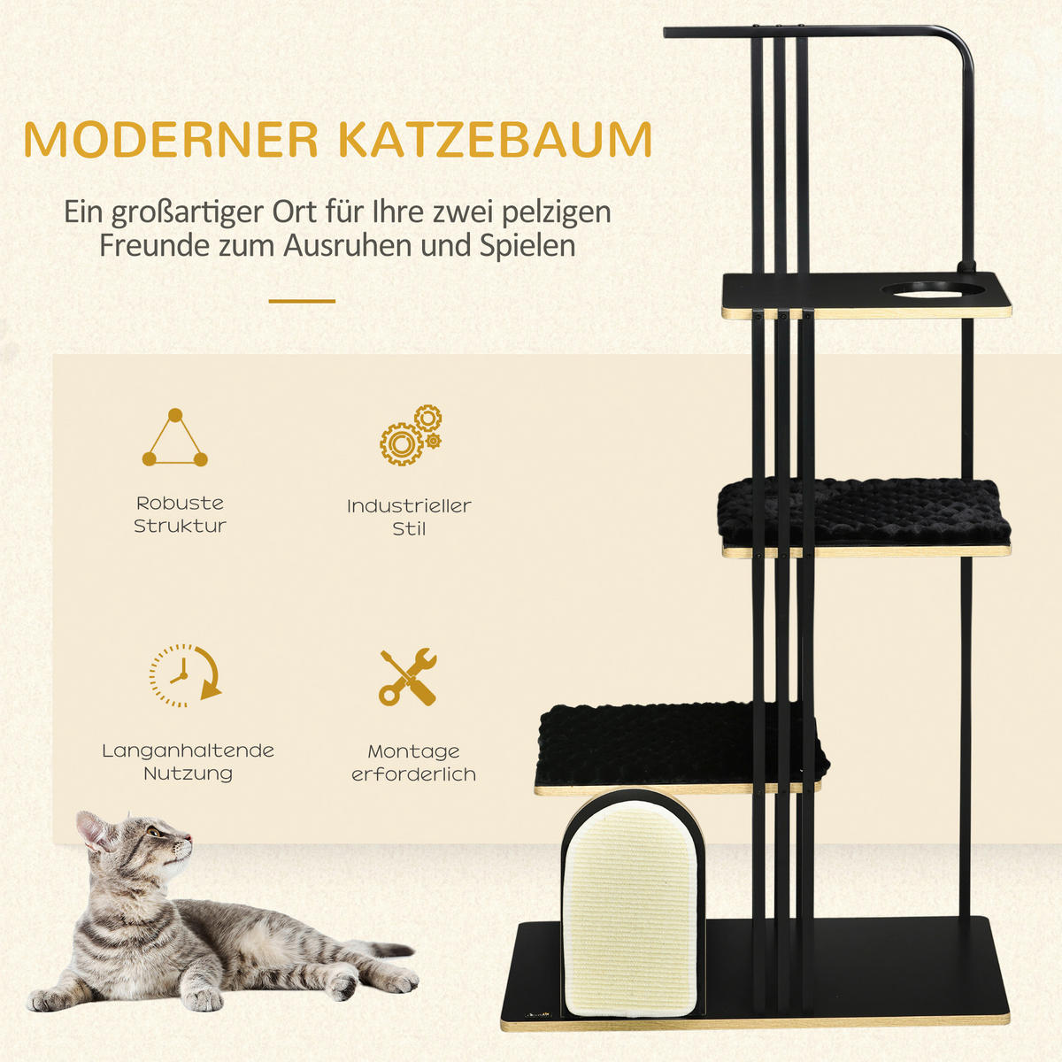 PawHut Kratzbaum schwarz Polypropylen B/H/L: ca. 48x85x170 cm Kratzbaum - schwarz (170,00/48,00/85,00cm) - PawHut