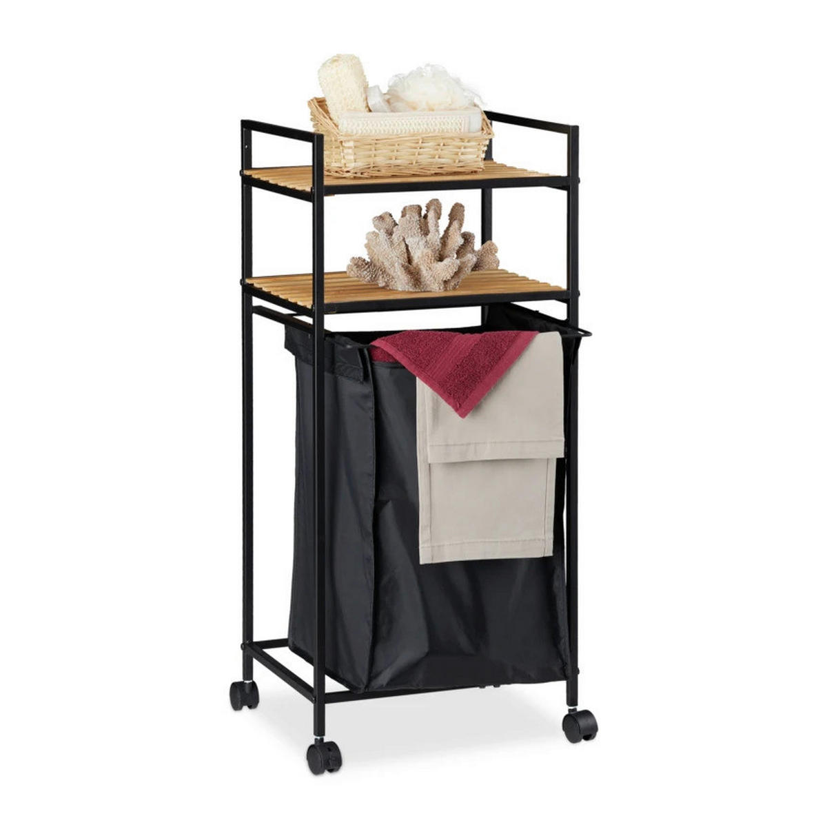 Wäschewagen schwarz Bambus B/H: ca. 32,5x89,5 cm Wäschewagen - natur/schwarz (32,50/89,50cm)
