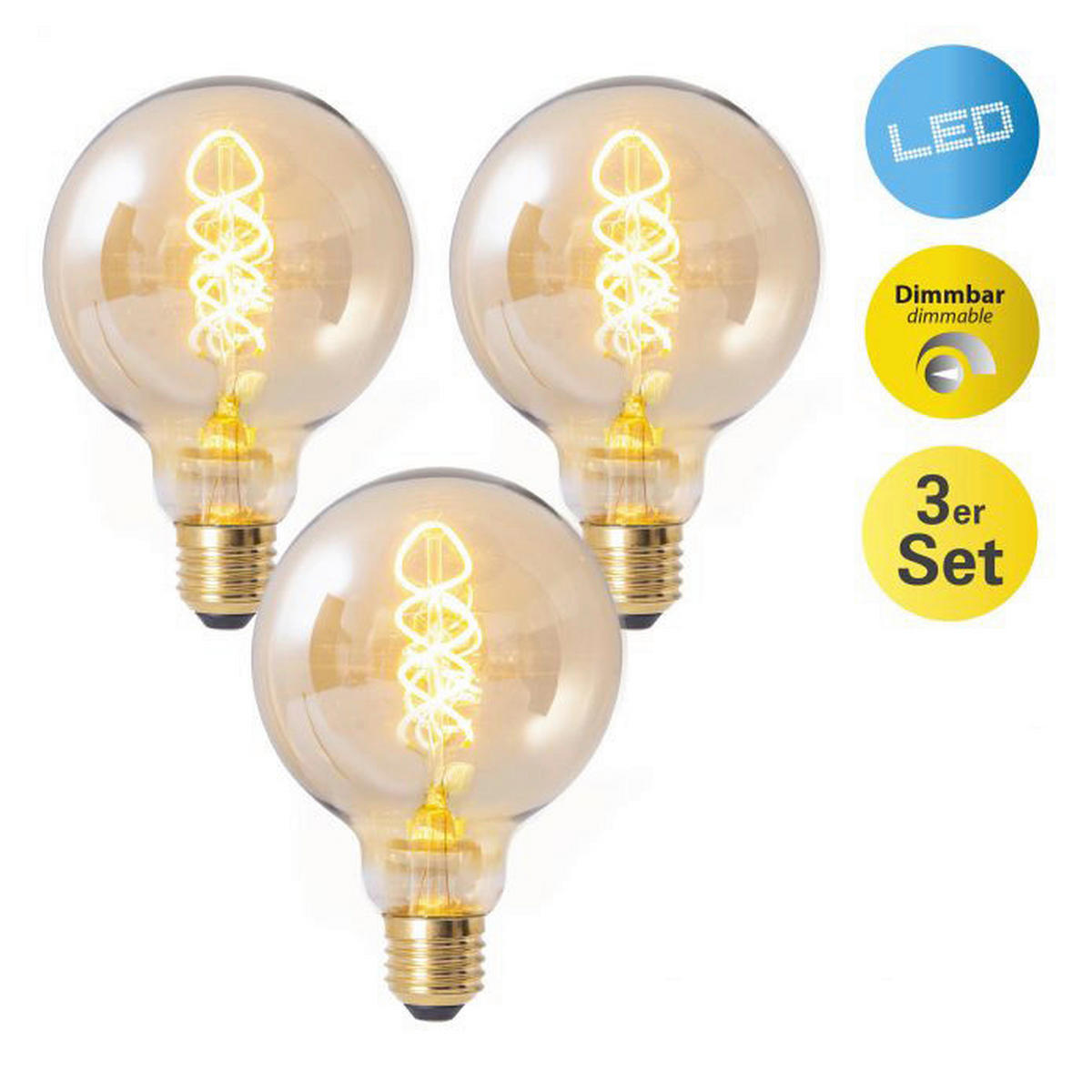 Näve Leuchten LED-Globelampe 3er-Set NV4135403 3er Pack E27 Dilly - (9,50/13,80cm) - Näve Leuchten