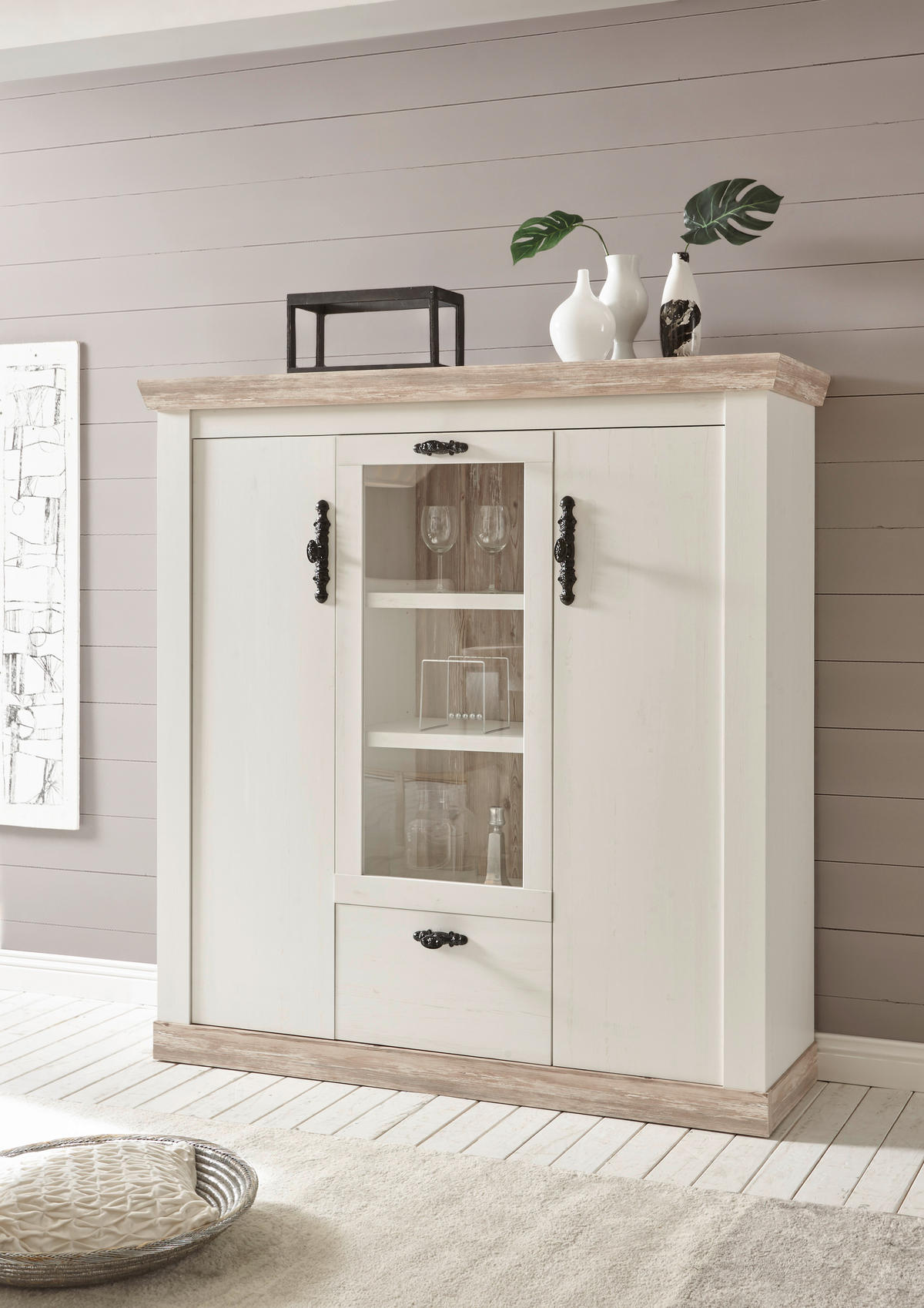 Highboard Florenz weiß Pinie B/H/T: ca. 139x146x44 cm Florenz - weiß (139,00/146,00/44,00cm)