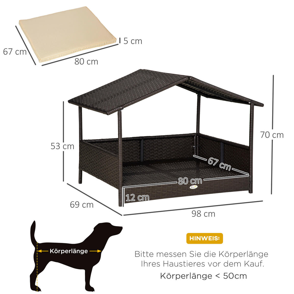 PawHut Hunde-Zubehör braun Polyester B/H/L: ca. 98x69x70 cm Hundehaus - braun (70,00/98,00/69,00cm) - PawHut
