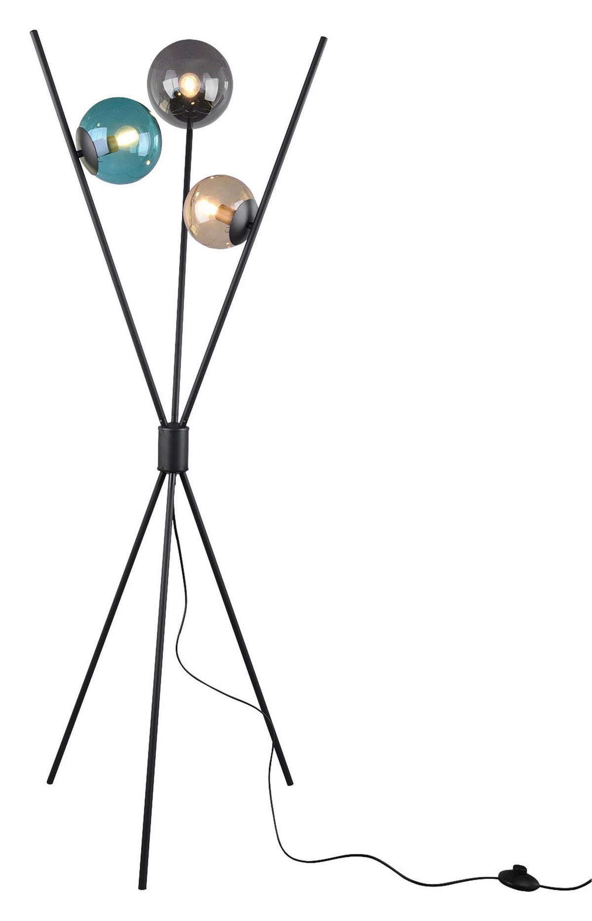 Reality Stehleuchte 403400317 mattschwarz amber türkis Rauch Metall Glas H/D: ca. 156x60 cm E14 3 Brennstellen Lance - mattschwarz/amber (60,00/156,00cm) - Reality