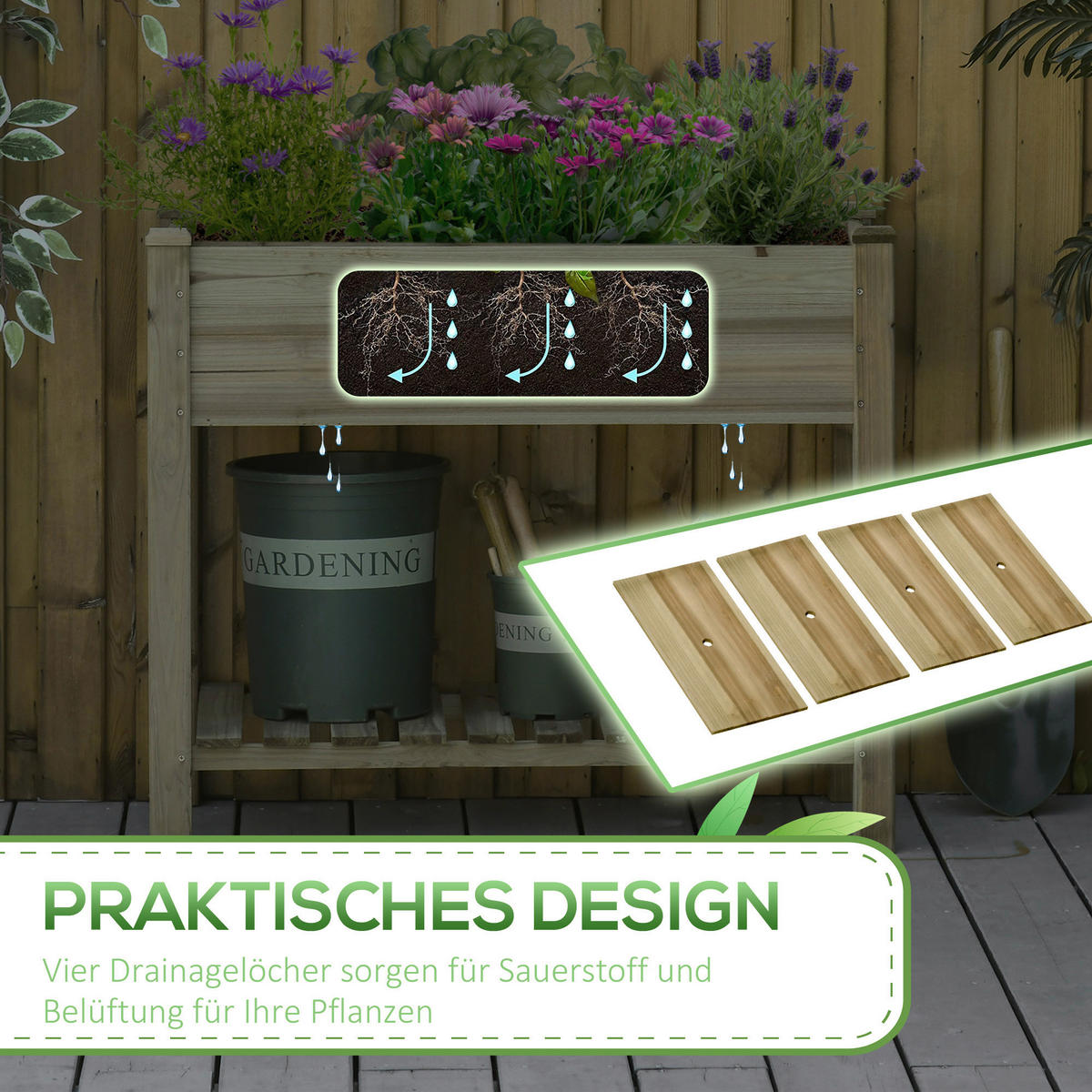 Outsunny Hochbeet grün Holz B/H/L: ca. 51x76x91 cm Hochbeet - grün (91,00/51,00/76,00cm) - Outsunny