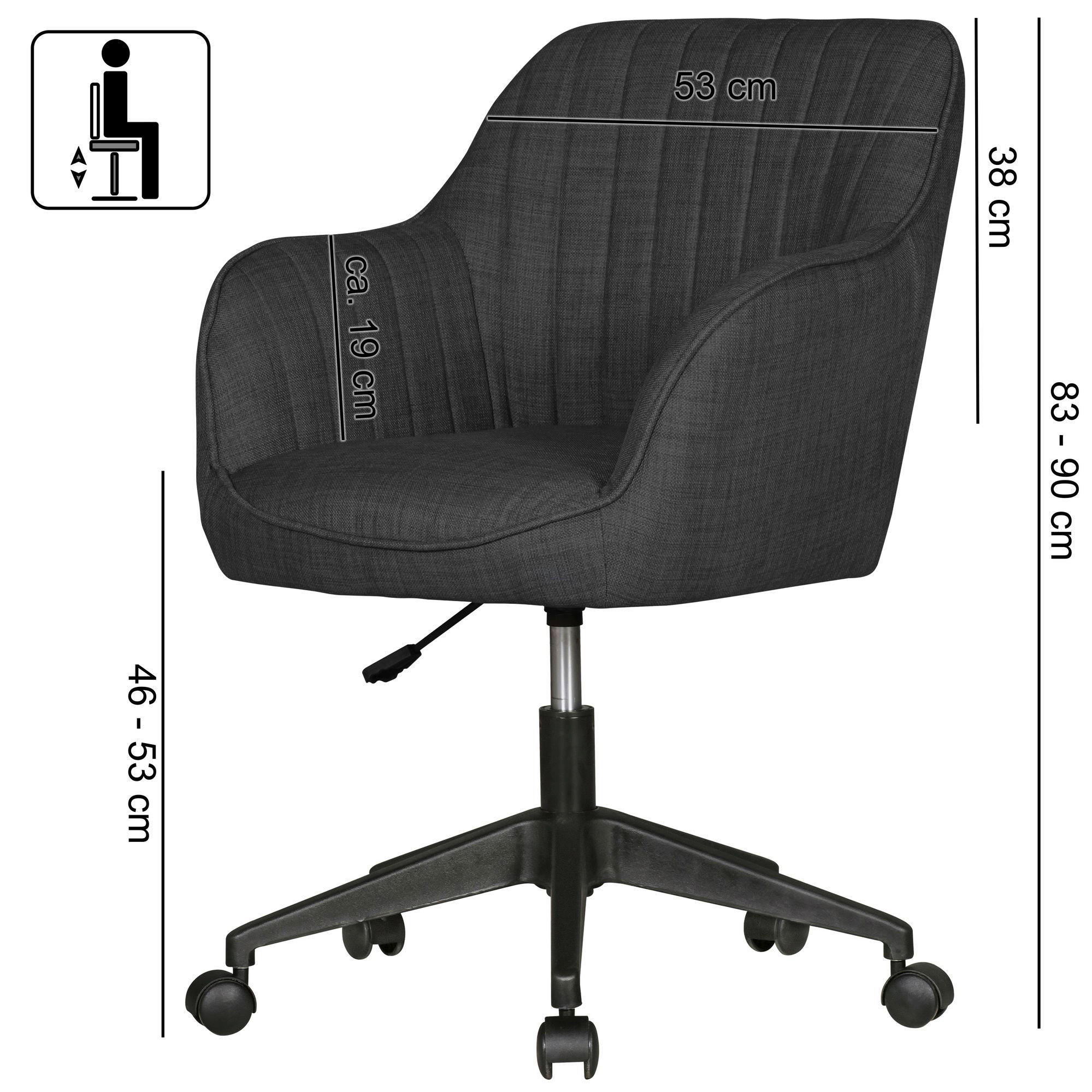 Drehstuhl schwarz Stoff Bürostuhl MIAMI - schwarz (65,00/90,00/65,00cm) - Amstyle