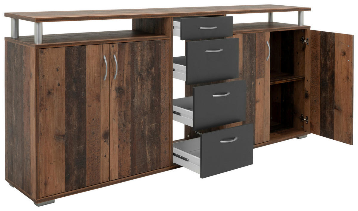 Sideboard Maximo Old Wood Nachbildung anthrazit B/H/T: ca. 208x94x38 cm Maximo - anthrazit (208,00/94,00/38,00cm)