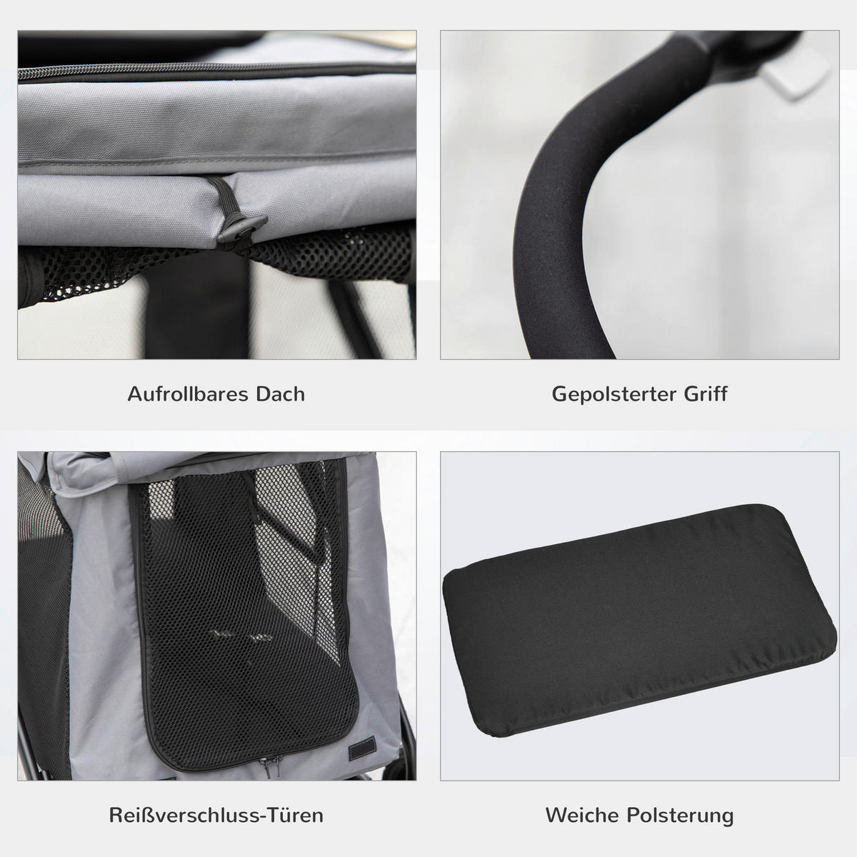 PawHut Hunde-Zubehör grau Polyester B/H/L: ca. 62x102x105 cm Hundewagen - grau (105,00/62,00/102,00cm) - PawHut