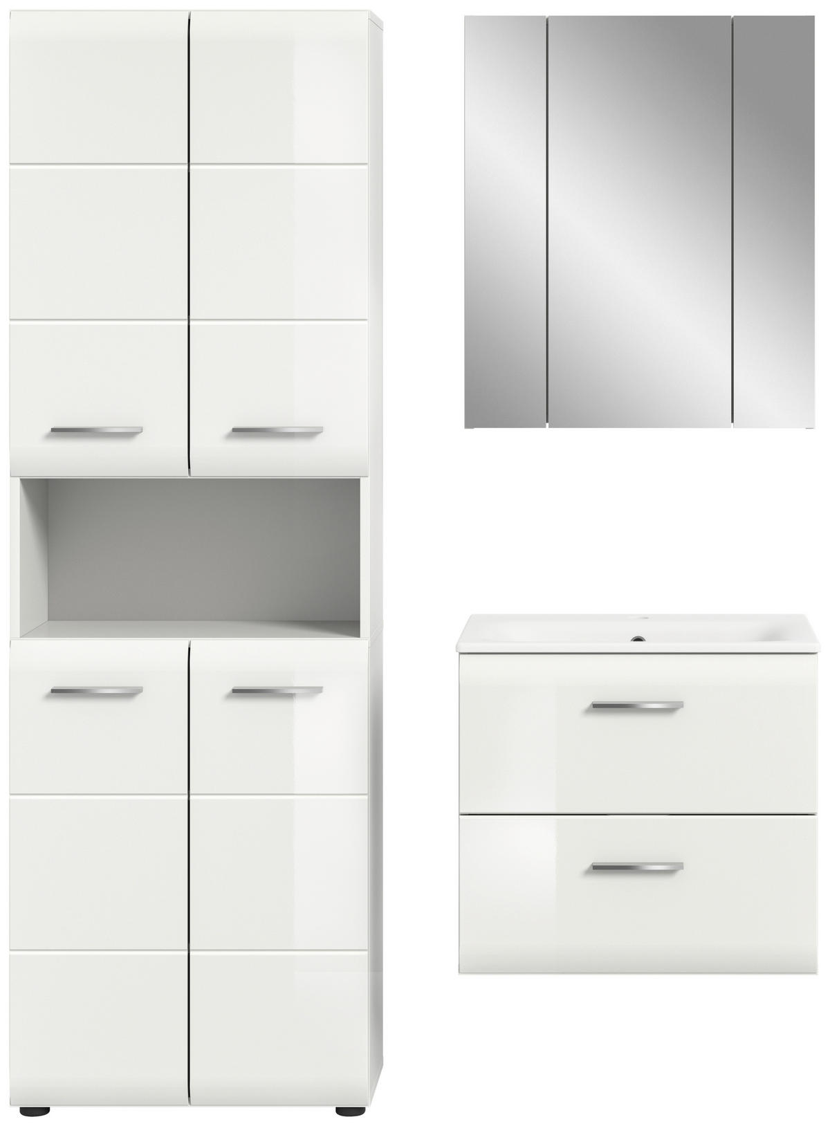 Badezimmer-Set Ice weiß weiß Hochglanz B/H/T: ca. 135x185x46 cm Ice - weiß (135,00/185,00/46,00cm) - xonox.home
