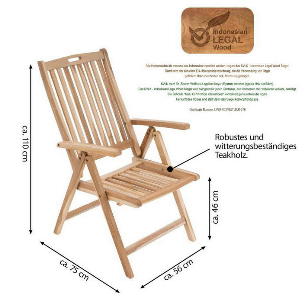 VCM Gartenstuhl braun Teakholz B/H/T: ca. 56x110x75 cm Gartenstuhl - braun (56,00/110,00/75,00cm) - VCM