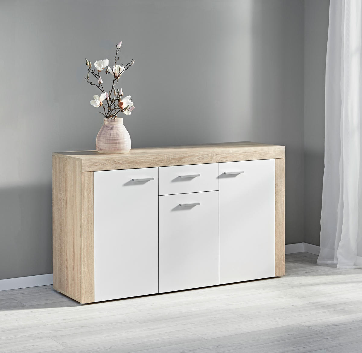 Kommode Focus Eiche Sonoma Nachbildung weiß B/H/T: ca. 134x79x39 cm Focus - Eiche/weiß (134,00/79,00/39,00cm)