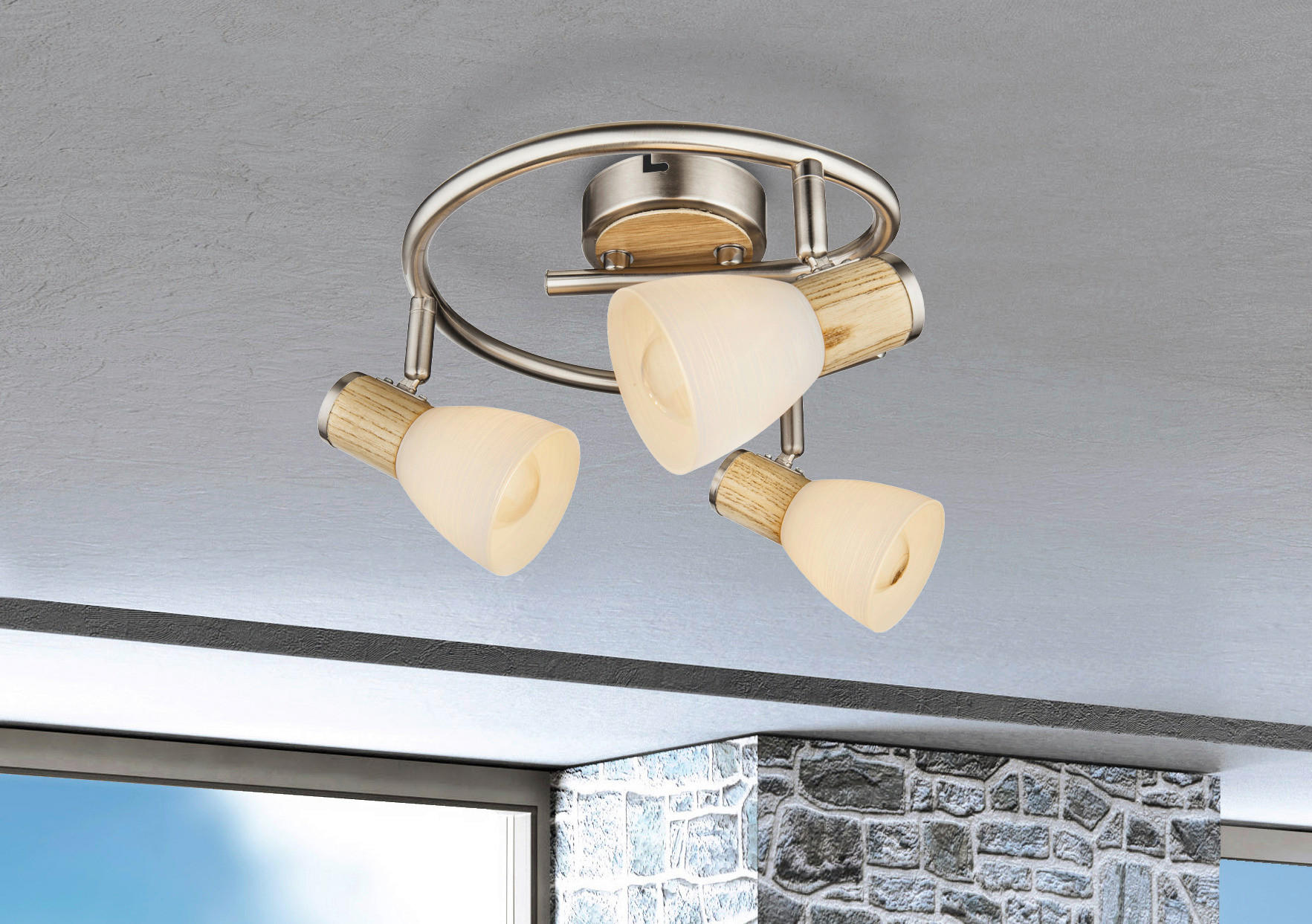 Thumbnail - GLOBO Spot nickel matt Opal Glas Metall H/D: ca. 15,5x25 cm E14 3 Brennstellen