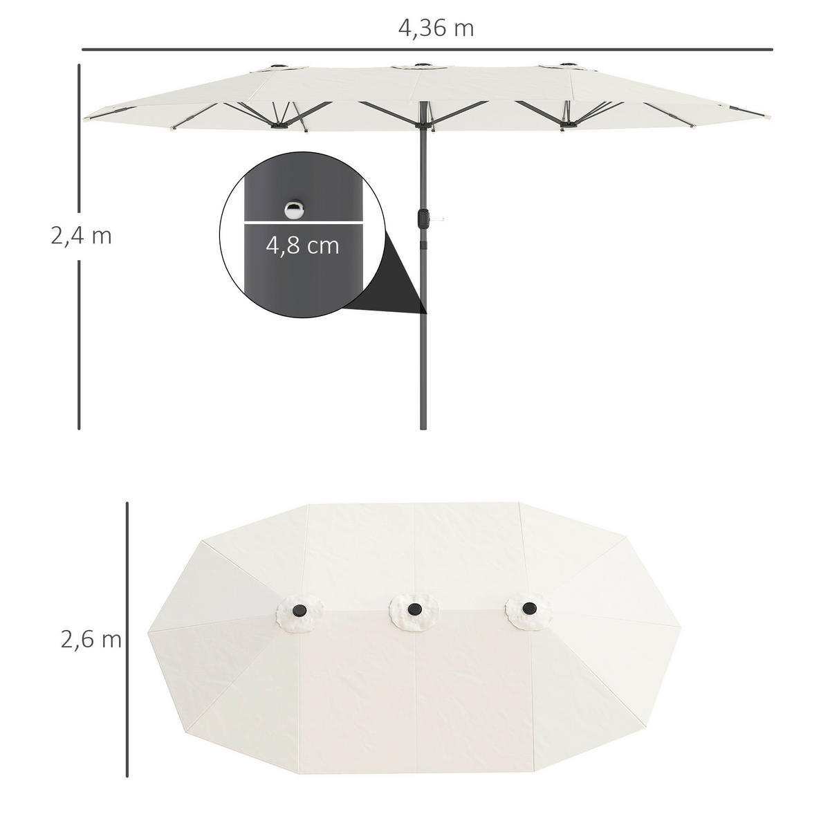 Outsunny Doppelsonnenschirm beige Stahl B/H/L: ca. 260x240x436 cm Doppelsonnenschirm - beige (436,00/260,00/240,00cm) - Outsunny