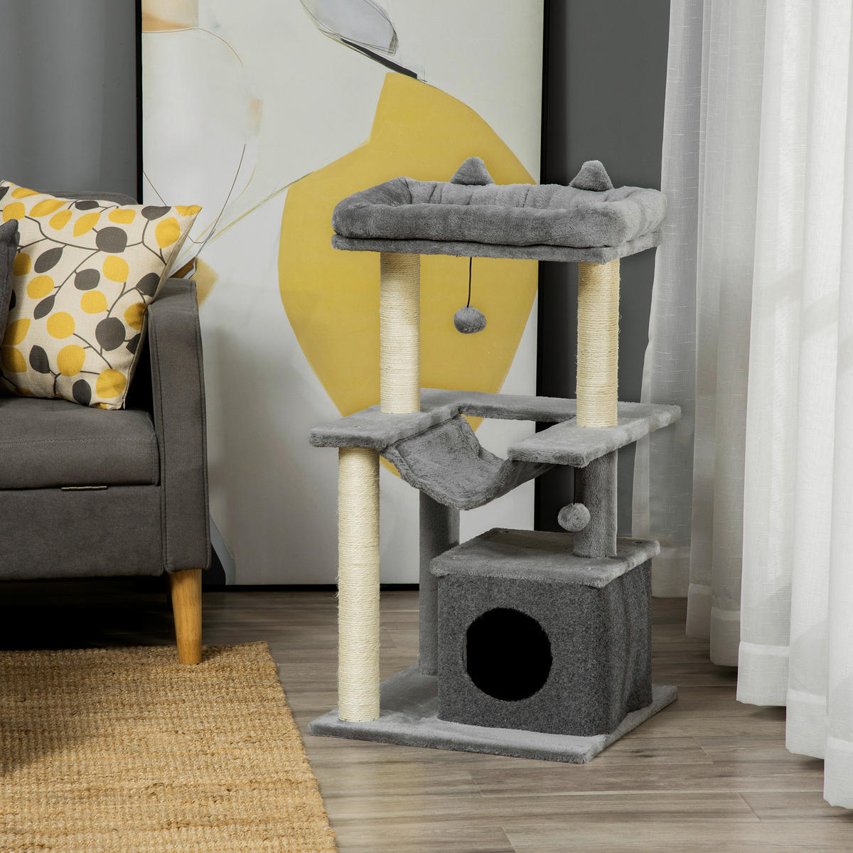 PawHut Kratzbaum grau Spanplatte B/H/L: ca. 48x48x90 cm Kratzbaum - grau (90,00/48,00/48,00cm) - PawHut