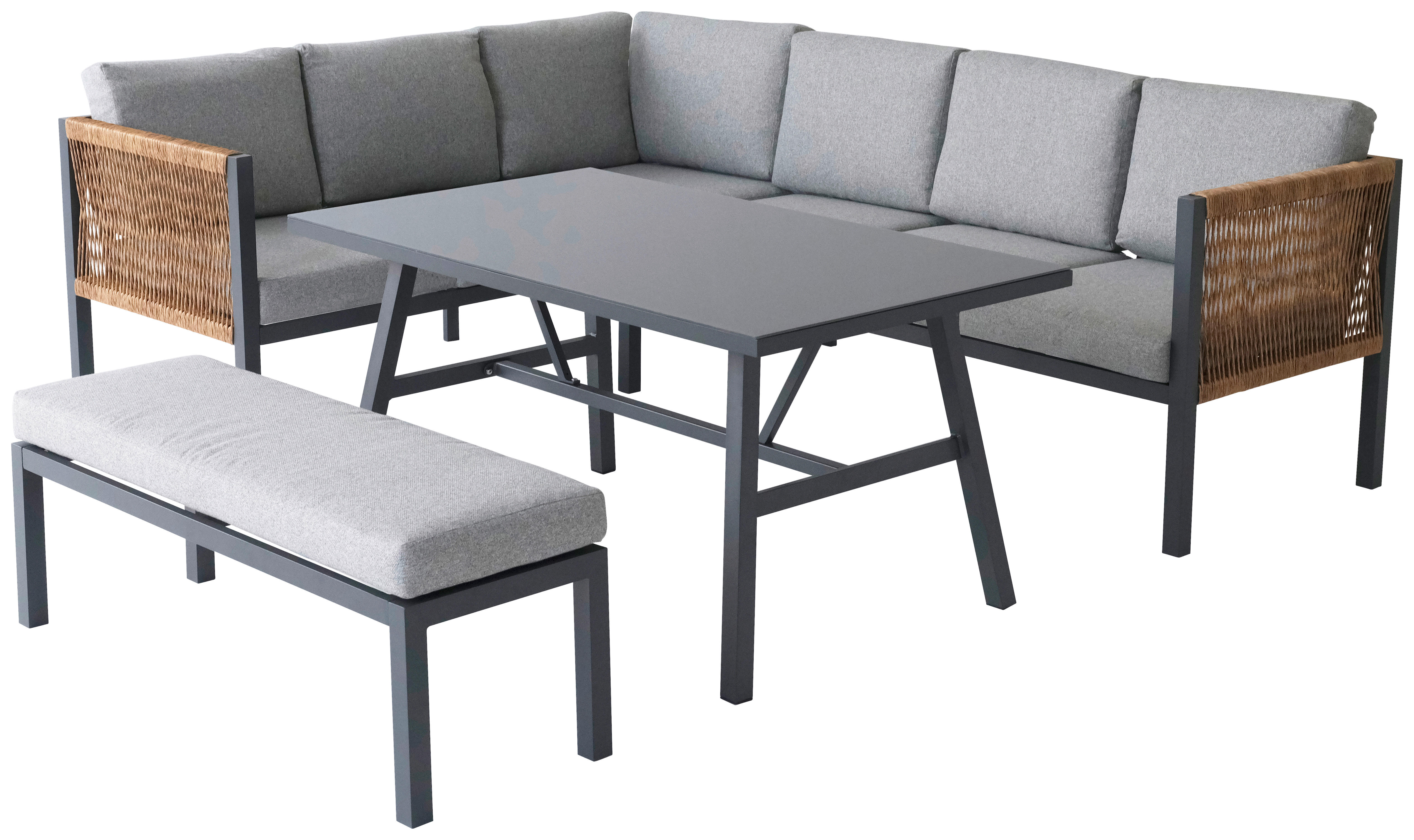 Loungeset grau Aluminium Corner_Sofaset_5tlg. - natur/dunkelgrau