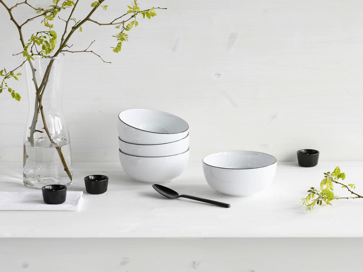 CreaTable Schüssel-Set Allround Black Line weiß Porzellan Allround Black Line - weiß/schwarz - CreaTable