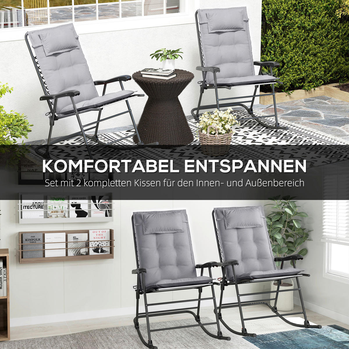 Outsunny Liegenauflage 2er Set hellgrau Polyester B/H/L: ca. 50x5x116 cm Liegenauflage 2er Set - hellgrau (116,00/50,00/5,00cm) - Outsunny