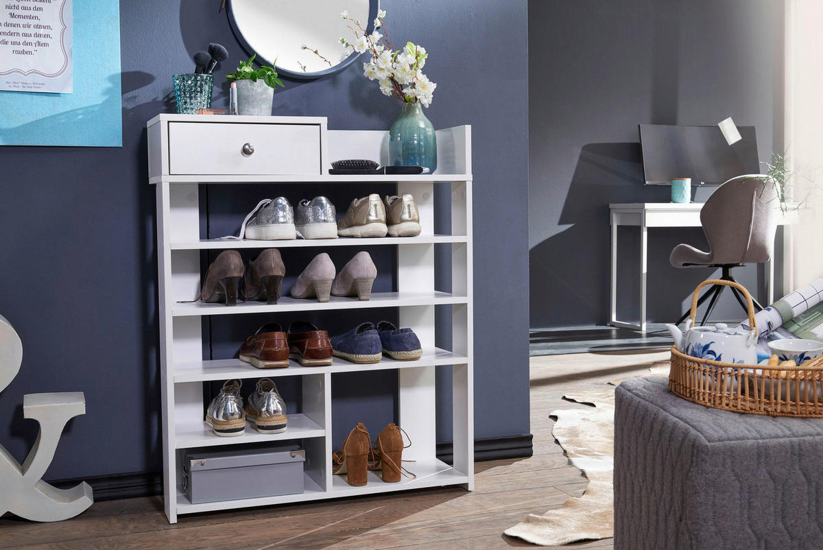 Schuhregal weiß B/H/T: ca. 75x92,5x24 cm Schuhregal - weiß (75,00/92,50/24,00cm) - Wohnling