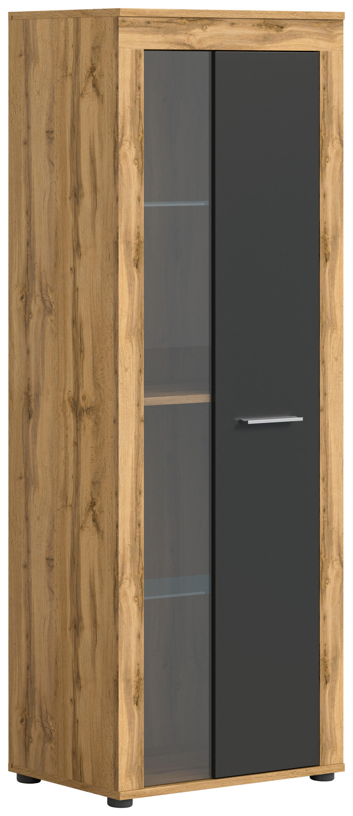 Vitrine Jam Eiche Wotan Nachbildung grau B/H/T: ca. 60x159x35 cm Jam - Eiche/grau (60,00/159,00/35,00cm) - xonox.home