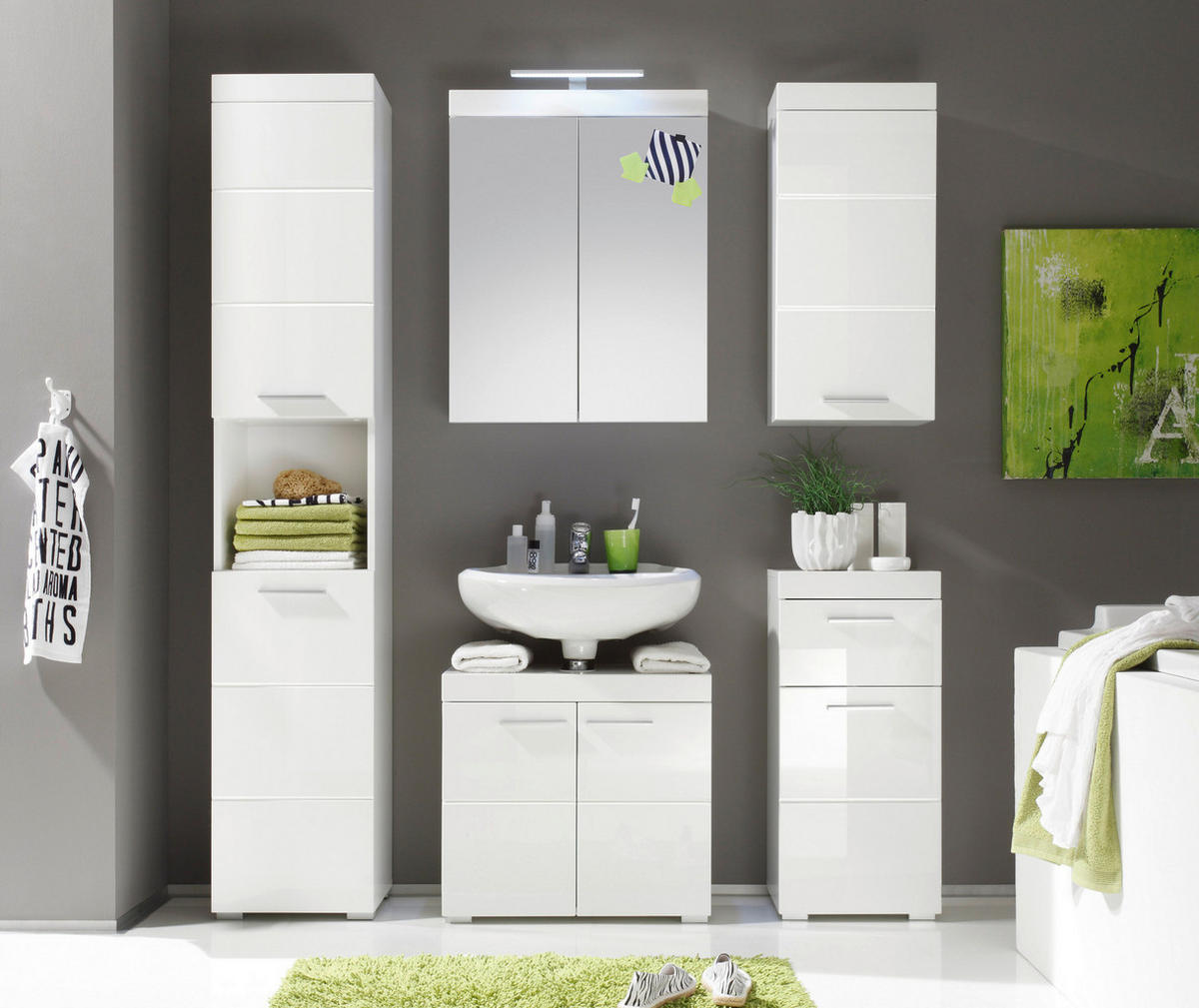 Badhochschrank Amanda weiß weiß Hochglanz B/H/T: ca. 37x190x31 cm Amanda - weiß (37,00/190,00/31,00cm)