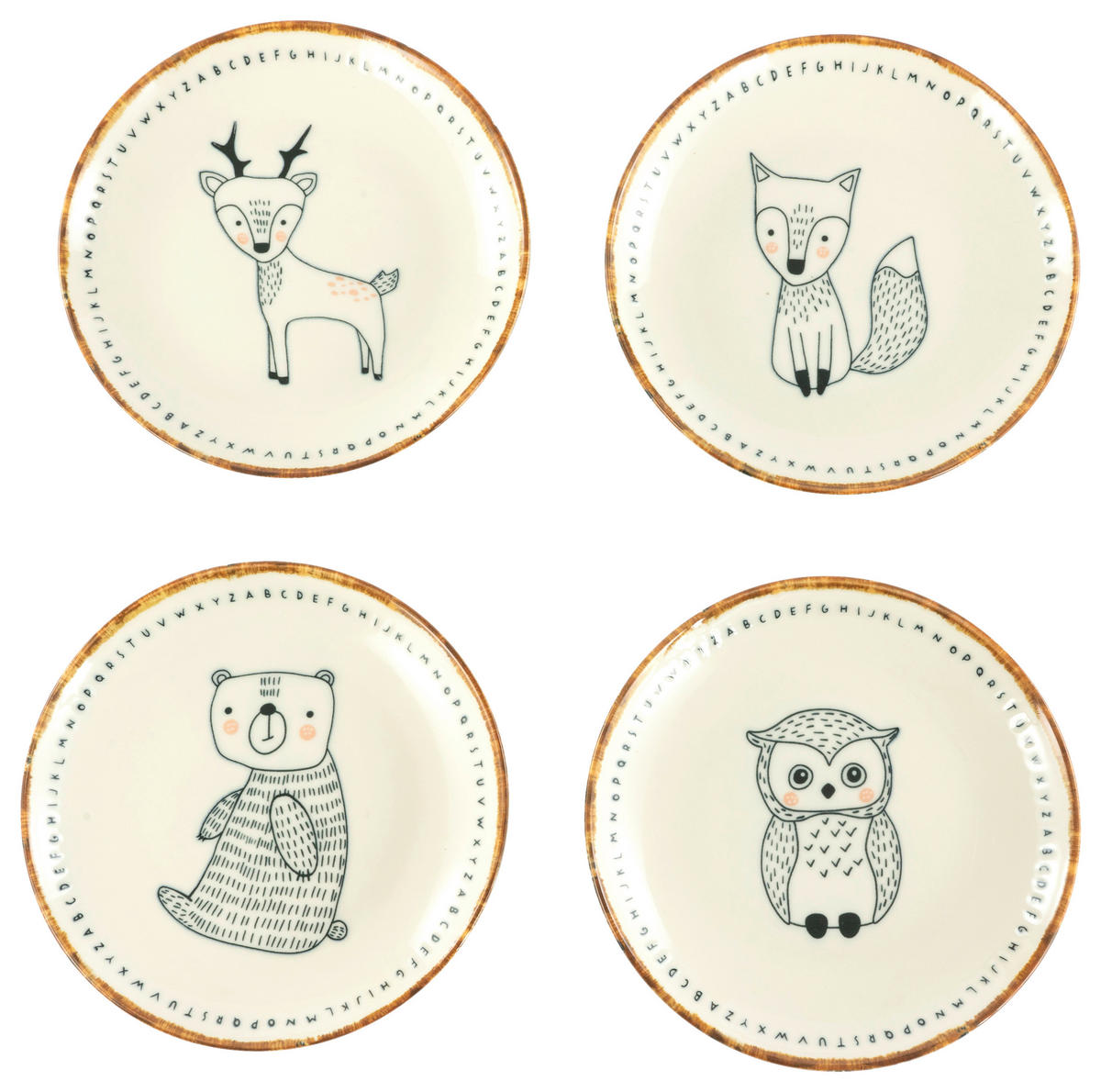 CreaTable Tellerset Freunde des Waldes braun Steinzeug D: ca. 21 cm Freunde des Waldes - beige/braun (21,00cm) - CreaTable