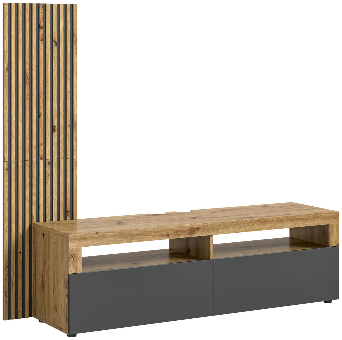 TV-Lowboard Okai anthrazit Eiche Artisan Nachbildung B/H/T: ca. 160x90x45 cm Okai - Eiche/anthrazit (160,00/90,00/45,00cm)