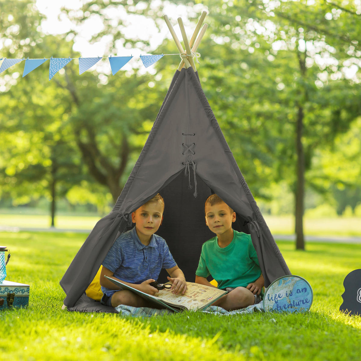 Sunny Kinder Tipi-Zelt Alba B/H/L: ca. 120x160x120 cm Alba - grau (120,00/120,00/160,00cm) - Sunny