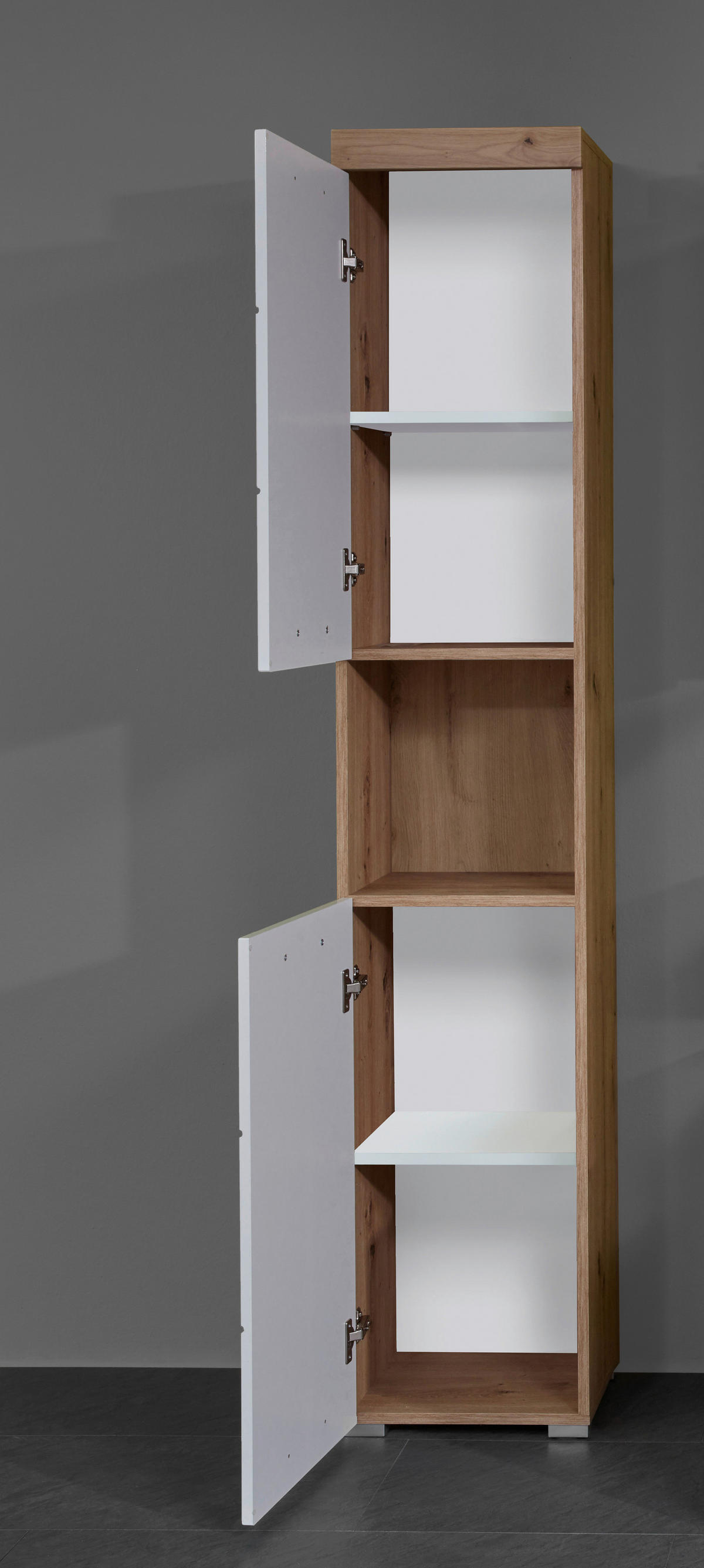 Hochschrank Amanda weiß Hochglanz Asteiche Nachbildung B/H/T: ca. 37x190x31 cm Amanda - weiß (37,00/190,00/31,00cm) - Trendteam
