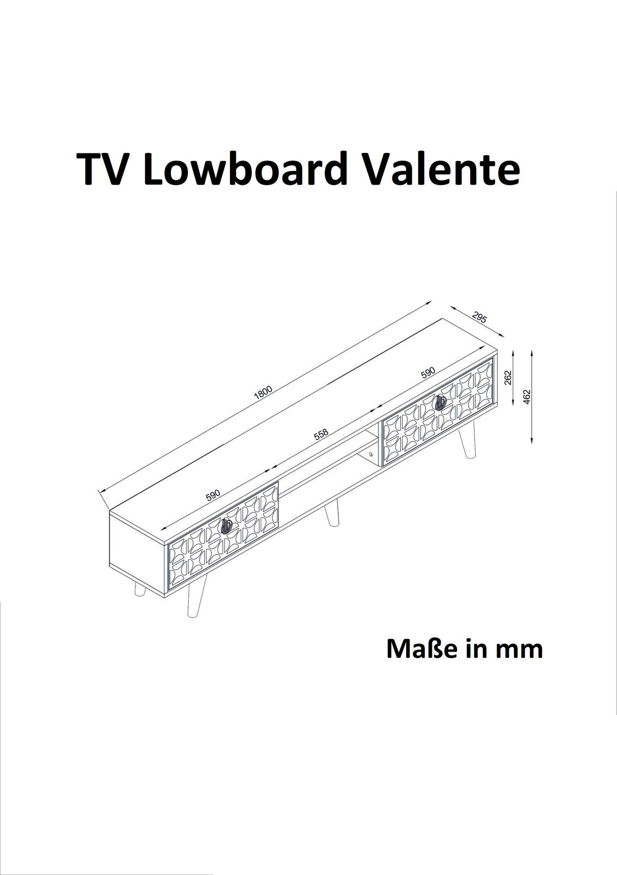 TV-Lowboard Valente walnuss Nachbildung dunkelgrün B/H/T: ca. 180x46,2x29,5 cm Valente - walnuss/dunkelgrün (180,00/46,20/29,50cm) - moebel17