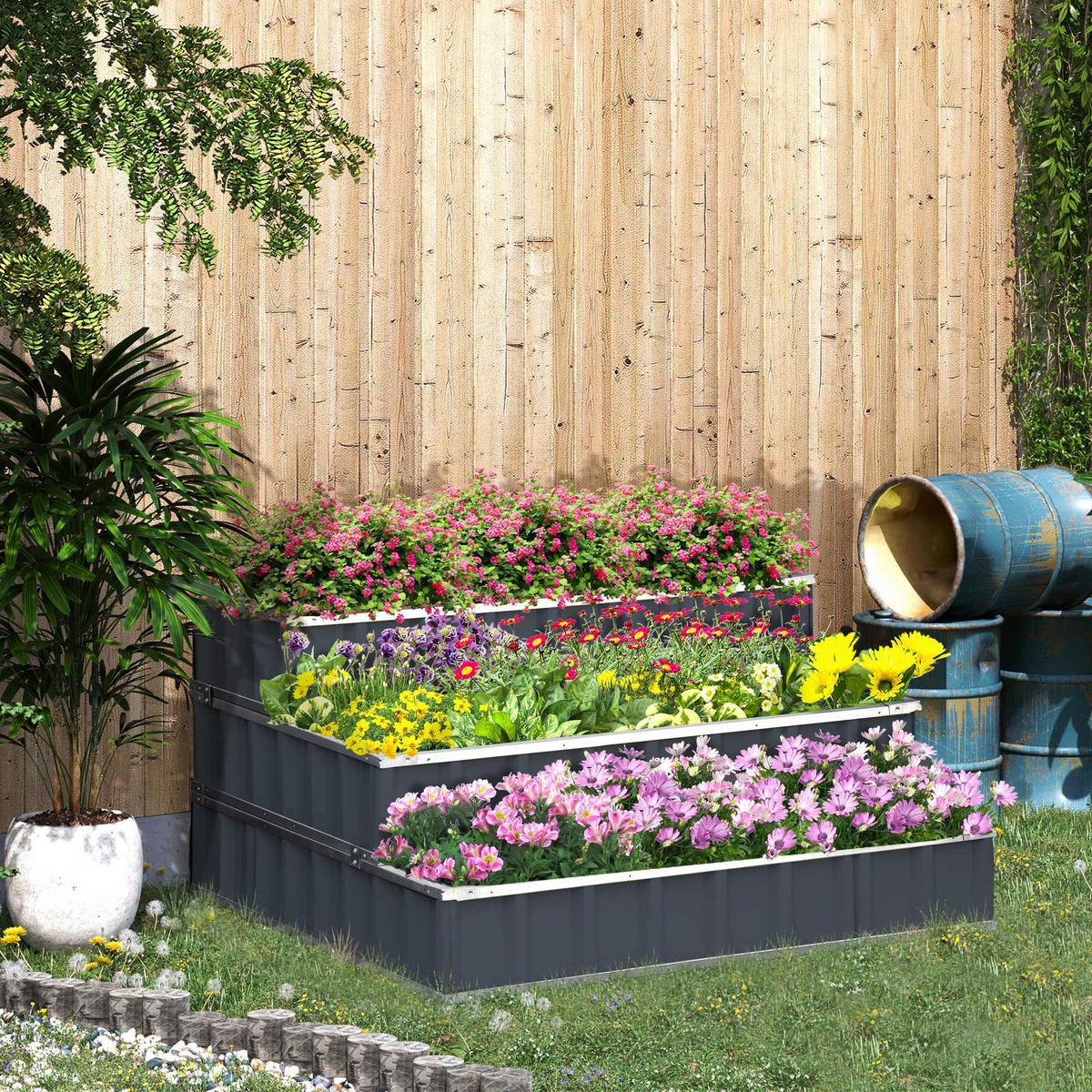 Outsunny Hochbeet dunkelgrau B/H/L: ca. 118x62x118 cm Hochbeet - dunkelgrau (118,00/118,00/62,00cm) - Outsunny